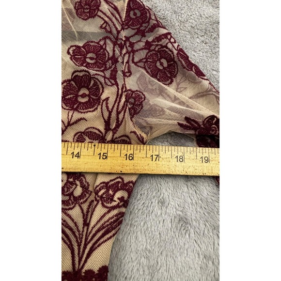 Unbranded Embroidered Floral Mesh Maxi Dress Women S Beige Burgundy Boho Prairie - Picture 9 of 12